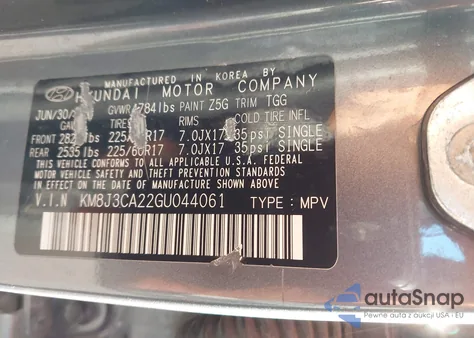 2016 Hyundai Tucson Eco from USA, damaged, VIN KM8J3CA22GU044061